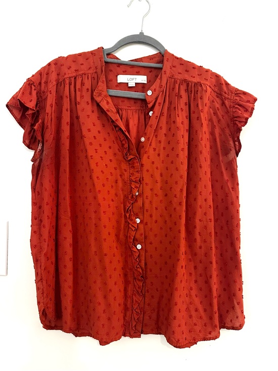 LOFT Tops - LOFT Rust Red Ruffle Front Short-Sleeve Blouse